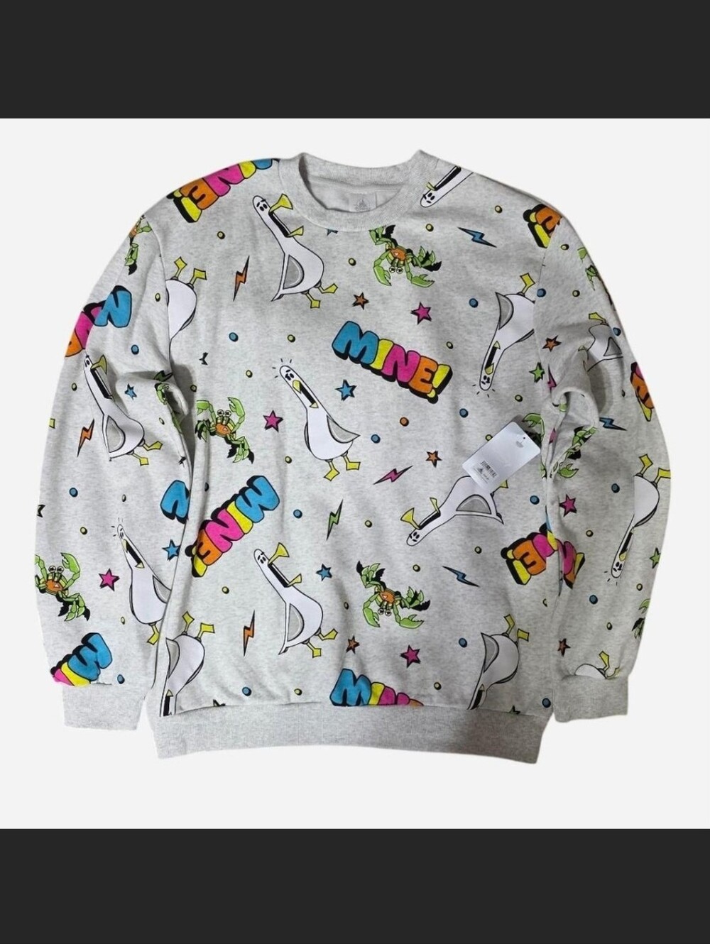 NWT Disney Parks Finding Nemo Seagulls Crab MINE Neon Crewneck Sweatshirt Sz L
